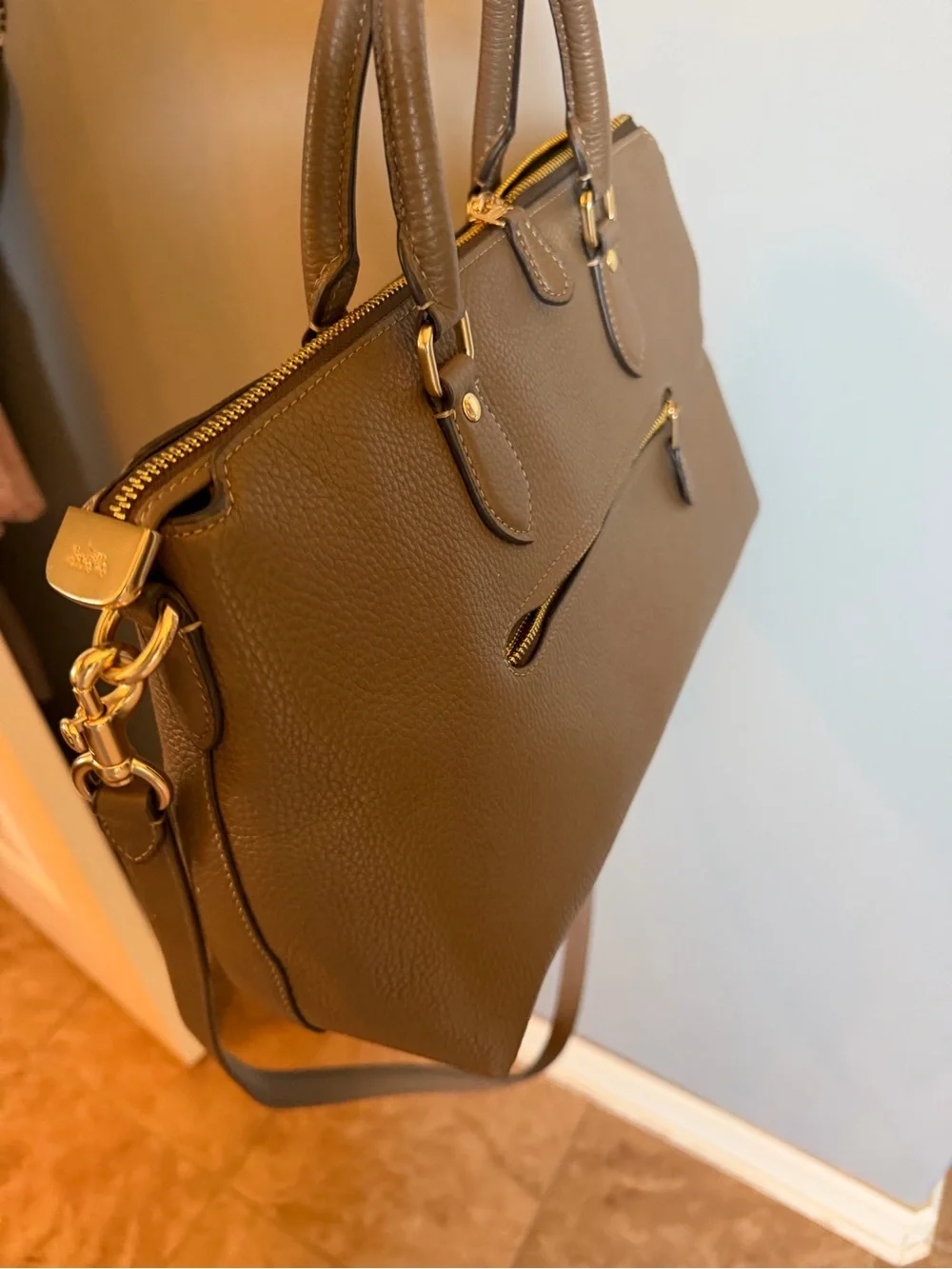 COACH Brown Pebbled Leather Satchel with Gold Hardware
